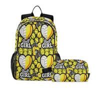 miaozhen Borse per libri per ragazzi con borsa per il pranzo gatto graffiti palla ragazza divertente softball pallavolo 18L/ragazzi zaino scuola con contenitore per il pranzo, 7-10, mochilas escolares