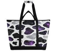 miaozhen Borse termiche con cerniera, borsa termica per la spesa calda o fredda, per viaggi, pranzo, campeggio, spiaggia, Natale, stampa in pelliccia di mucca, viola e nero