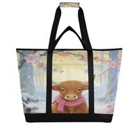 miaozhen Borse termiche con cerniera per cibo caldo/freddo, borsa termica da viaggio portatile per uso quotidiano generi alimentari consegna cibo shopping carino mucca in inverno neve