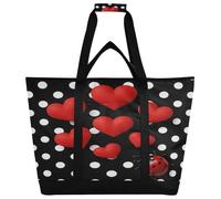 miaozhen Borse termiche con cerniera per cibo caldo/freddo, borsa tote da spiaggia con scomparto refrigerante per viaggi, pranzo, campeggio, spiaggia, coccinelle rosse a pois neri