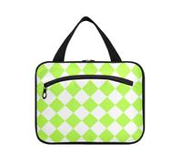 miaozhen Buffalo Plaid Giallo Verde Bianco Appeso grandi borse cosmetiche per le donne con gancio, designer pieghevole per gli elementi essenziali per le donne estuche para maquillaje L, Buffalo Plaid