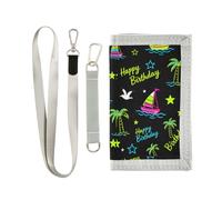 miaozhen Buon Compleanno Neon Verde Gabbiano Barca Albero di Cocco trifold titolare della carta portafoglio per gli uomini per il viaggio minimalista casual titolare della carta portafoglio uomini con