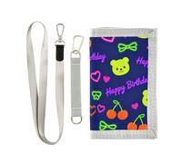 miaozhen Buon Compleanno Viola Colorato Bow Bear portafogli trifold con soldi clip regali per giovani unici portafogli leggeri con clip di denaro cordino cartera para hombre
