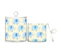 miaozhen Carino animale elefante blu contenitori in plastica trasparente per la conservazione con coperchio bagno essenziale vaso decorativo per filo interdentale per cotton fioc, tamponi di cotone