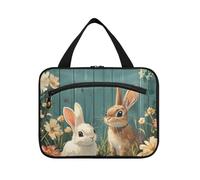 miaozhen Carino Bunnies Giardino appeso grandi borse da toilette per le donne con gancio, designer pieghevole per le donne che viaggiano bolsas para maquillaje de mujer L, carino coniglietti giardino