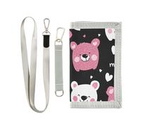miaozhen Carino Lovely Bears Pesca Nero trifold portafoglio minimalista per viaggio unico portafogli colorati con clip di denaro con cordino carteras para hombre, Carino orsetti pesca nero, 1 size