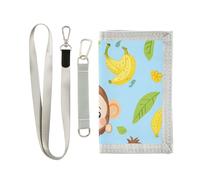 miaozhen Carino Monkey Bananas Glory Blue trifold fold portafogli per regalo di compleanno nylon leggero carta portafogli per gli uomini con cordino carteras para hombre, carino scimmia banane gloria