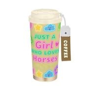 miaozhen Carino Ragazza ama Cavallo Neon Rosa Bicchiere Da Caffè Con Coperchi Tazza Da Viaggio Senza Maniglia In Acciaio Inox Per Caldo E Freddo 50 Once A Prova Di Perdita