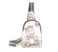 miaozhen Cartone animato Carino Bianco Rinoceronte Fiori Farfalla piccole borse a tracolla in pelle grande marsupio crossbody per il giorno pack, Cartoon Carino Bianco Rinoceronte Fiori Farfalla