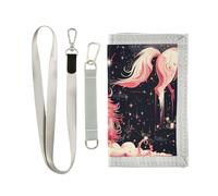 miaozhen Cartone animato Pesca Unicorni sacri Nuvole portafoglio carte trifold per le donne nylon colorato portafoglio minimalista con cordino carteras para hombres, Cartoon pesca Sacro unicorni