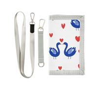 miaozhen Cartoon Animal Swan amore rosso trifold clip soldi per le donne Trendy casual mens portafoglio con cordino carteras para hombres, cartone animato, animale, cigno, amore, rosso, 1 size