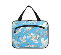 miaozhen Cartoon Bird Comune Poiana Latte Bianco appeso borse trucco per le donne con gancio, design compatto per viaggiare donne bolso de maquillaje para mujer L, cartone animato uccello comune