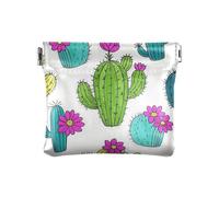 miaozhen Cartoon Cactus Bloom Verde Bianco Donna Piccolo Cuoio Coin Purse Unico Cambiamento Borsa con Chiusura per le Signore Borsa monederos pequenos para monedas, cartone animato, cactus, fioritura,