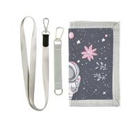 miaozhen Cartoon Carino Bianco Astronauta Pianeta trifold mens piccolo portafoglio per le donne minimalista colorato mens portafoglio con cordino billeteras para hombre, Pianeta astronauta bianco