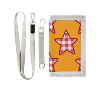 miaozhen Cartoon Checkered Plaid Star Orange trifold portafoglio da viaggio per gli uomini per le donne unico casual billfold con cordino carteras para hombres, Cartone animato a scacchi plaid stella