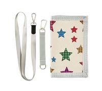 miaozhen Cartoon Checkered Plaid Stars portafoglio da viaggio a tre ante per gli uomini per regalo di compleanno semplice portafoglio casual sottile con cordino billetera tarjetero para hombre, Stelle