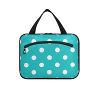 miaozhen Cartoon Dot Teal appeso cosmetico borsa con gancio, designer essenziale per gli elementi essenziali per le donne estuche de maquillaje para mujer L, Fumetto dot verde acqua, moderno