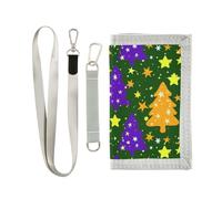 miaozhen Colorful Albero di Natale Stelle Verde trifold portafoglio trifold per gli uomini per la donna minimalista colorato mens portafogli con cordino cartera para hombre, Albero di Natale colorato