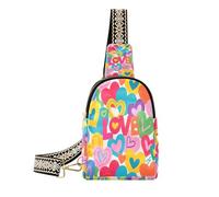 miaozhen Colorful Cartoon Heart Love borsa a tracolla in pelle leggera borse per le donne per l'escursionismo, Colorful Cartoon Heart Love, Colorato Cartoon Cuore Amore