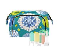 miaozhen Colorful Zucca Poster Style Teal Makeup Bag Con Maniglia Essentials Donna Borsa Cambiamento Moneta per Viaggio Bagno de maquillaje para, colorato, zucca, manifesto, stile, foglia di tè