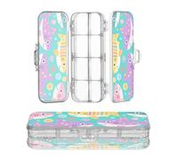 miaozhen Contenitore di plastica trasparente a doppia piattaforma del fumetto pesce colorato verde Dot Stella marina contenitori di stoccaggio per forniture di cancelleria con scatto e coperchio