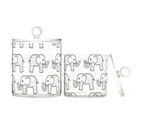 miaozhen Contenitore in plastica trasparente bianco e nero con motivo a elefante, contenitore con coperchio, accessorio decorativo per il bagno, per cotton fioc, bastoncini di cotone, filo