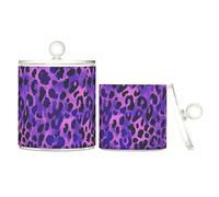 miaozhen Contenitore in plastica trasparente viola nero leopardato con coperchio per accessori da bagno, contenitore decorativo per filo interdentale, per cotton fioc, cotton fioc, graffette