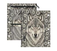 miaozhen Custodia con cerniera per 3 raccoglitori ad anelli, confezione da 2 lupi Grunge Goth grigi, 27,9 x 22,9 cm