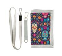 miaozhen Dia De Los Muertos Messicano Sugar Skull Flower portafoglio da uomo regali per giovani nylon robusto portafoglio da uomo con cordino carteras para hombre