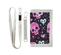 miaozhen Divertente teschio pesca cuore San Valentino trifold portafogli per gli uomini per la donna pop robusto portafoglio sottile per gli uomini con cordino cartera para hombre, divertente,