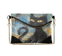 miaozhen Donne PU Wristlet Borse Frizione Trendy Serata Borse per il Partito Van Gogh-stile Black Cat cartera para mujer elegante