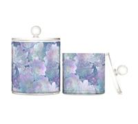 miaozhen Dreamy Flowers - Contenitori in plastica trasparente con coperchio, accessori essenziali per il bagno, piccoli contenitori decorativi per tamponi di cotone, tamponi di cotone, filo
