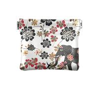 miaozhen Elefanti Boemia Fiori Bianco Donna Piccola Portamonete In Pelle Impermeabile Mini Caso Cosmetico per Gli Uomini Donne Viaggio para monedas, elefanti bohémien fiori bianchi, 1 size