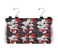 miaozhen Elegante calla con fiori e gigli, arte etnica, rosso e nero, da appendere al comodino, tasca per letti a castello e ospedale, sponde per dormitori, letti per camere da letto, organizer per