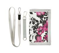 miaozhen Elegante fiori rossi borsa a tre ante nera per viaggio unico portafoglio uomo leggero con cordino cartera para hombre, eleganti fiori rossi neri, 1 size