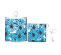 miaozhen Eleganti contenitori in plastica trasparente con fiori blu vibranti neri per riporre oggetti essenziali per il bagno, contenitore decorativo per il filo interdentale per tamponi di cotone