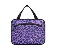 miaozhen Falso Glitter Leopard Print Lavanda appeso borsa da toilette impermeabile con gancio, moda designer per accessori da viaggio per le donne maleta para maquillaje L, Finto glitter leopardato