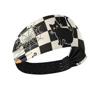 miaozhen Fasce elastiche per il sudore, morbide, per Halloween, zucca, gatto, teschio, a scacchi, per il trucco, atletica, sport, tennis, escursionismo, diademi para ni?as