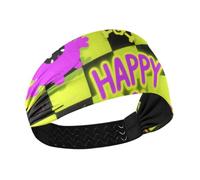 miaozhen Fascia elastica per capelli a scacchi giallo fluorescente per Halloween, antiscivolo, per allenamento, atletica, sport, tennis, uso quotidiano diadema para ni?as