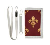 miaozhen Fleur-de-lis Oro Rosso San Valentino 2 portafoglio trifold per uomo bifold per carte di credito pop robusto portafoglio carte con cordino cartera para hombre, fleur-de-lis oro rosso San