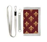 miaozhen Fleur-de-lis Oro Rosso San Valentino trifold portafoglio sottile regali per giovani Trendy casual uomini portafogli con cordino cartera para hombre, fleur-de-lis oro rosso San Valentino, 1