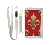 miaozhen Fleur-de-lis Oro Rosso San Valentino trifold tri fold portafoglio per gli uomini per carte di credito unico leggero mens sottile portafoglio con cordino cartera para hombre, fleur-de-lis oro