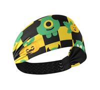 miaozhen Fluorescente Arancione Nero A Scacchi Halloween Mostro Fasce di Raffreddamento per i capelli delle donne Elastico testa fasce per il sudore per le donne per il basket Allenamenti Yoga