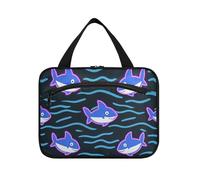 miaozhen Fluorescente pesce mare Wave Pattern appeso borse trucco con gancio, progettista pieghevole per i viaggiatori maletín para maquillaje L, Motivo a onde marine con pesci fluorescenti, moderno