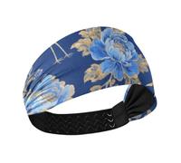 miaozhen Giapponese Blu Fiore Gru Blu Navy Oro antiscivolo fascia spessa Elastici larghe fasce per capelli delle donne per il tennis lavaggio viso Calcio Running bandas para la cabeza
