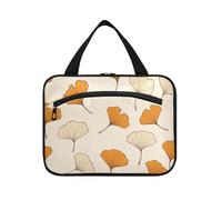 miaozhen Ginkgo Leaf Simple Lines Beige Arancione borsa appesa per articoli da toeletta con gancio, design pieghevole per le donne deve maletín para maquillaje L, Foglia di ginkgo linee semplici beige