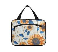 miaozhen Girasoli Shimmering Gold appeso borsa per la cura della pelle con gancio, necessità di design per gli elementi essenziali da viaggio per le donne bolsa de maquillaje para mujer L, Girasoli