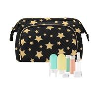 miaozhen Golden Star Nero Trucco Bag Organizer Portamonete Portatile Delle Donne Portafoglio per Kit da Viaggio de maquillaje, Stella dorata nera, moderno