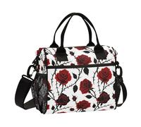 miaozhen Goth Rosso Nero Halloween Thorn Rose Signore Borsa Pranzo con Tracolla A tenuta stagna Grande Lunchbox per Cucina bolso termico para Pranzo
