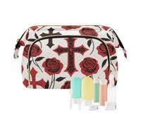 miaozhen Gotico Rosso Nero Halloween Croce Rosa Cosmetico Viaggio Bag Zipper Borse Cosmetici Per La Borsa per la Carta Chiave Organizzatore de maquillaje, Croce gotica rossa nera Halloween rosa